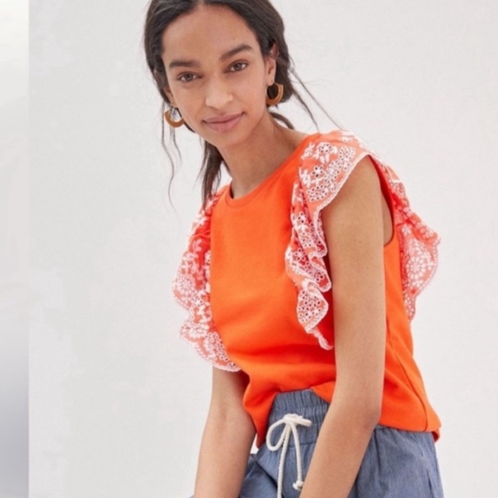 Maeve Orange Eyelet Ruffle Sleeve Shell - Picture 8 of 13